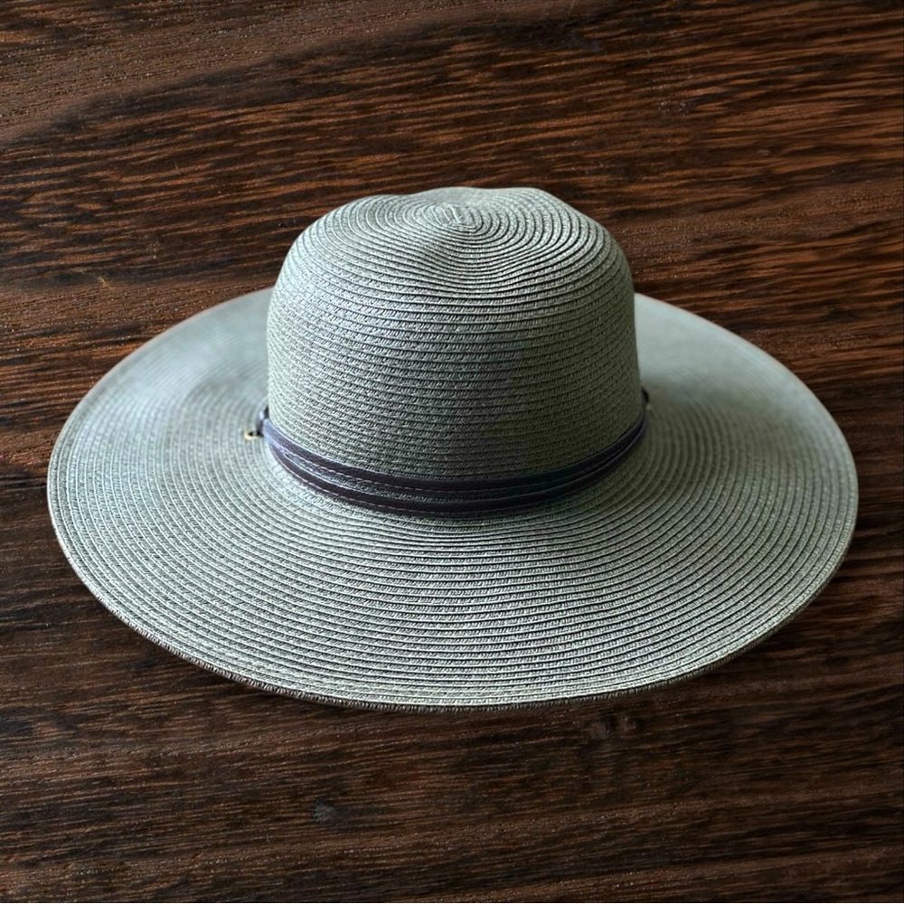 San Diego Hat Company Moss Green Floppy Woven Braided Hat Brown Trim One Size - Picture 7 of 7